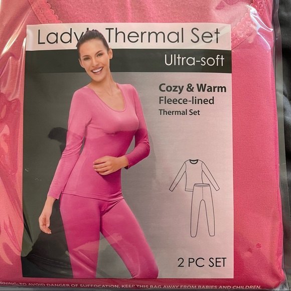 Women’s Fleece lined Camping Thermal Set Pink Size Medium - Picture 1 of 4